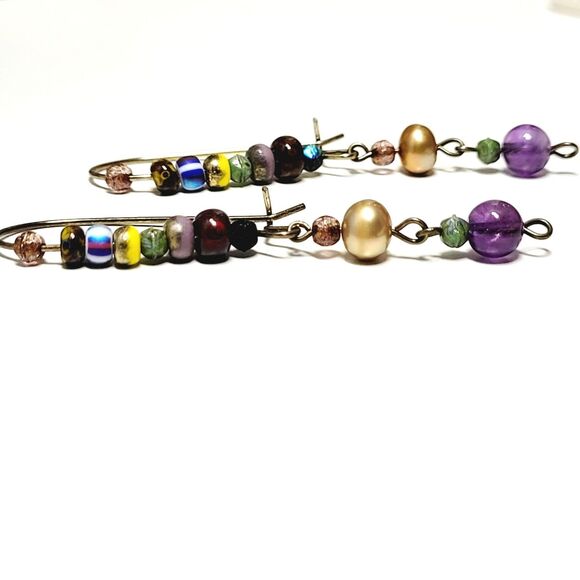 Artisan earrings  674# NEW bohemian Amethyst gemstones freshwater Pearl dangle e - Picture 6 of 6